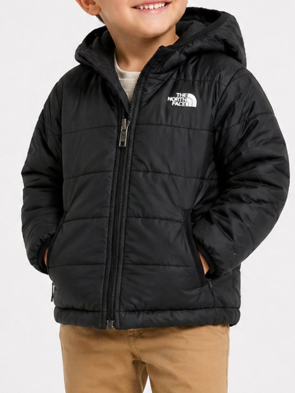 Boys NORTH FACE Reversible Perrito Hooded Puffer Jacket Black 5T